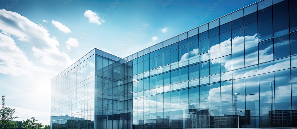 Poster a contemporary office building on a bright day with ample copy space image.