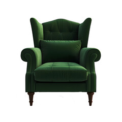 Fototapeta premium Comfortable armchair on transparent background, Interior element,Classic armchair isolated,Stylish comfortable armchair isolated on transparent background.A velvet armchair, Ai generated
