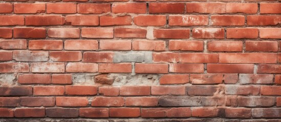 Obraz premium Panoramic red brick wall texture background suitable for interior or exterior design with a versatile copy space image.