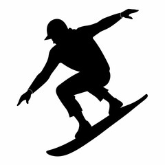 vector silhouette of a man snowboarding on a snowboard white background