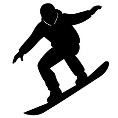 vector silhouette of a man snowboarding on a snowboard white background