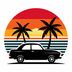 Vibes t-shirt design vintage retro sunset with palm trees vector illustration 