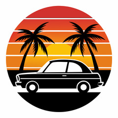 Vibes t-shirt design vintage retro sunset with palm trees vector illustration 