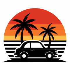 Vibes t-shirt design vintage retro sunset with palm trees vector illustration 