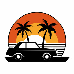 Vibes t-shirt design vintage retro sunset with palm trees vector illustration 