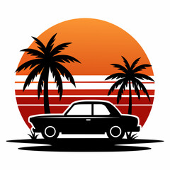 Vibes t-shirt design vintage retro sunset with palm trees vector illustration 