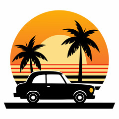 Vibes t-shirt design vintage retro sunset with palm trees vector illustration 