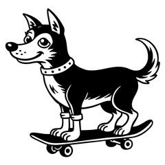 Doodling Lino of a dog enjoying standing on a skateboard vector silhouette 