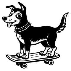 Doodling Lino of a dog enjoying standing on a skateboard vector silhouette 