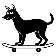 Doodling Lino of a dog enjoying standing on a skateboard vector silhouette 