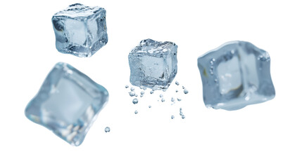 Fototapeta premium Flying ice cubes on a transparent background