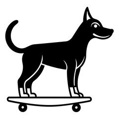 Doodling Lino of a dog enjoying standing on a skateboard vector silhouette 