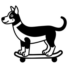 Doodling Lino of a dog enjoying standing on a skateboard vector silhouette 
