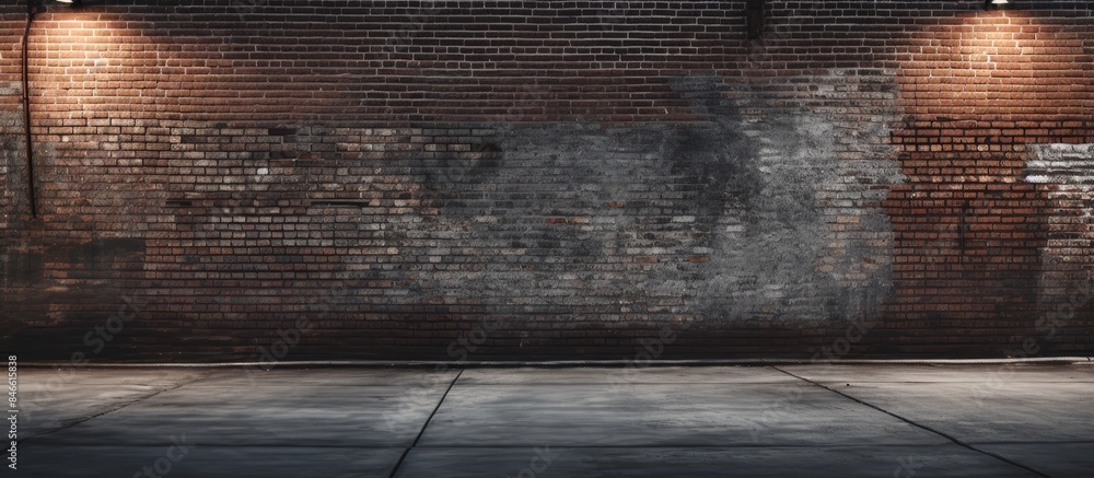 Poster an industrial setting with an empty urban street featuring a grungy warehouse brick wall in the back