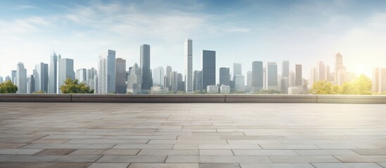 Urban square with a skyline and cityscape background, ideal for a copy space image.
