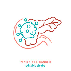 Pancreatic cancer. Oncology linear pictogram. Interdisciplinary medical specialty symbol.