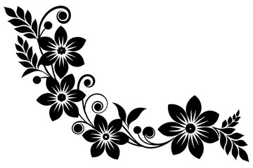 Floral corner design vector silhouette on white background