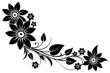 Floral corner design vector silhouette on white background