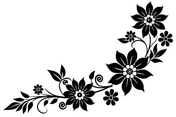 Floral corner design vector silhouette on white background