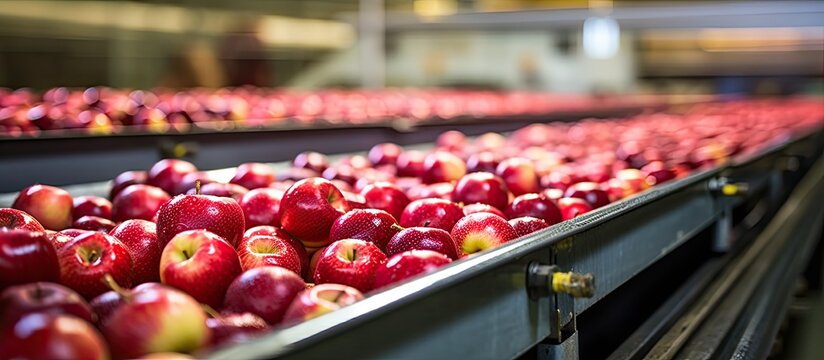Apples being graded in a fruit processing and packaging plant with copy space image available.