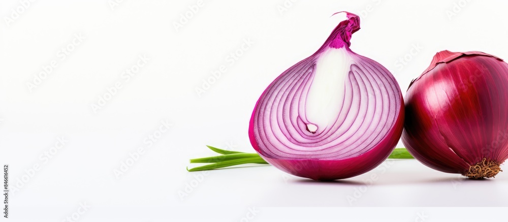 Leinwandbilder red onion slice on a white backdrop with copy space image.