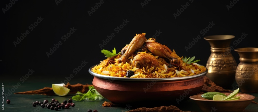 Poster earthenware filled with chicken dhum biriyani made with jeera rice and spices, accompanied by raitha