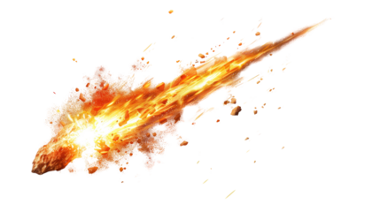 Burning meteor on transparent background