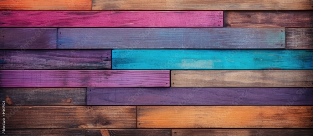 Poster multicolored wood planks reflecting different textures in a copy space image.