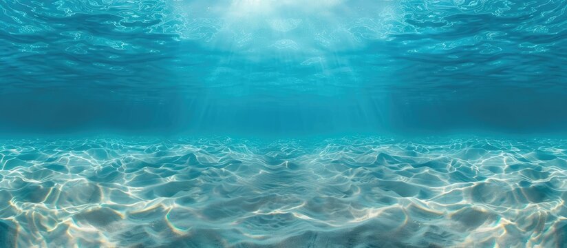 Blue Ocean Water Wave: A Wide Underwater Scenic View of Sandy Sea Bottom with Isolated Swimming Pool