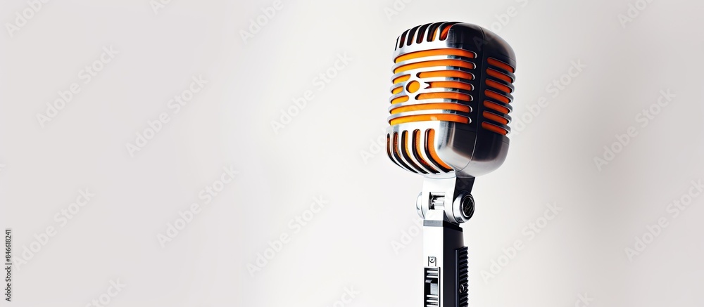 Poster Vintage microphone in a retro style set against a plain white backdrop creating a perfect copy space image.