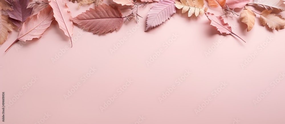 Aufkleber a fall-themed creative arrangement featuring lovely dried leaves set against a soft pink backdrop. t