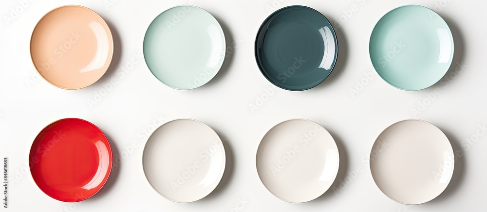 Poster top view of plates of food isolated on a white background with copy space image.