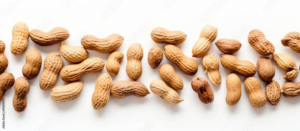 Leinwandbilder top view of dried peanuts on a white background in a flat lay composition with copy space image.