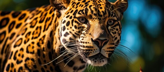 Fototapeta premium Detail shot of a Jaguar (Panthera onca) with copy space image.