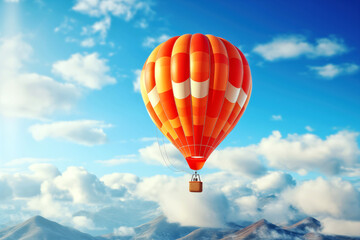 Naklejka premium Hot air balloon flying high in blue sky. Background with selective focus and copy space