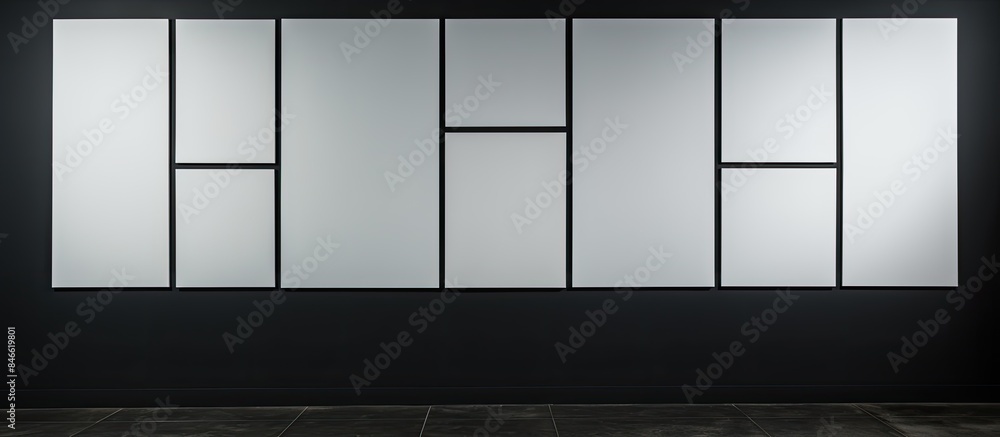 Aufkleber white paper sheets displayed on a black wall providing a copy space image.
