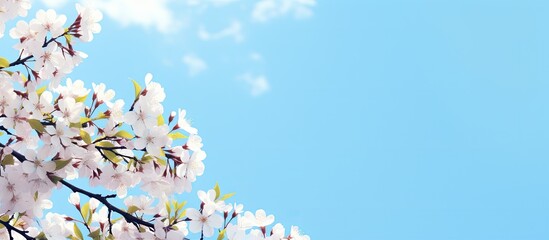 A spring-themed background featuring a blue sky with copy space image.