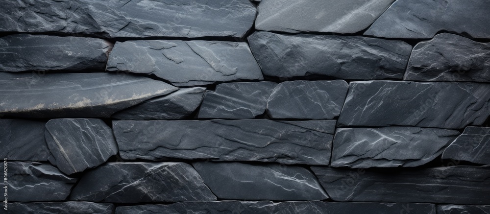 Fototapete High-resolution top-view image of a patterned black slate stone background with ample copy space.