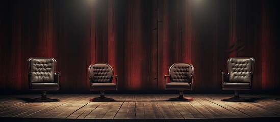 Background of the podium features chairs with copy space image.