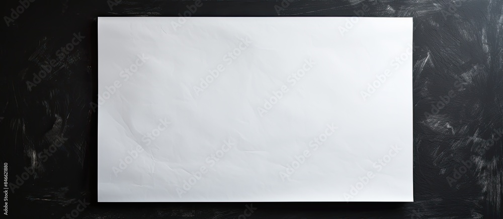 Poster A white sheet of paper affixed to a black wall with a blank area for writing or images, providing space for customization or display. with copy space image. Place for adding text or design