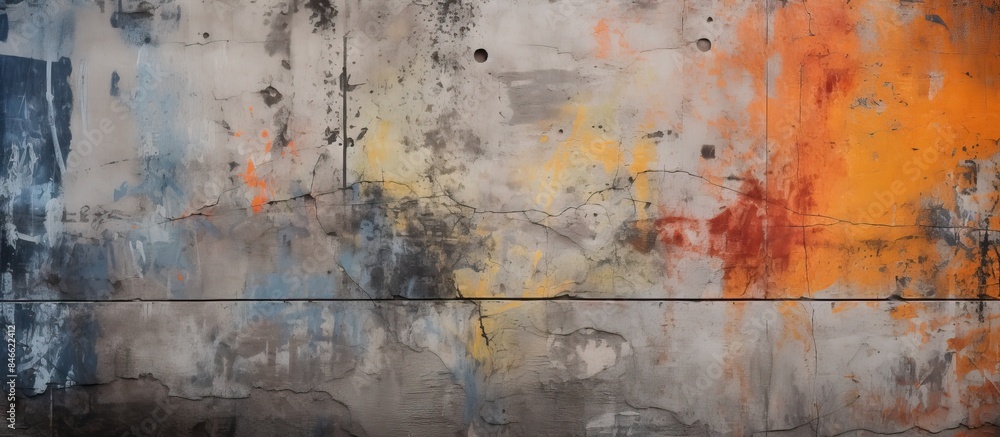 Poster urban weathered and graffiti-covered concrete wall serving as a background texture with copy space i