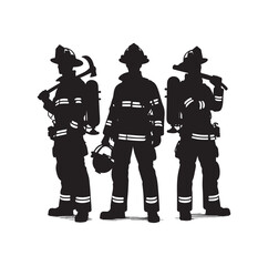 Firefighters pose silhouette vector illustration 