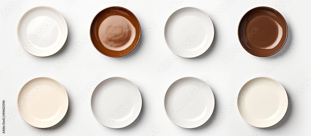 Poster top view of plates of food isolated on a white background with copy space image.
