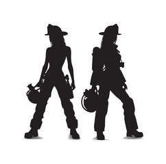Firefighters pose silhouette vector illustration 