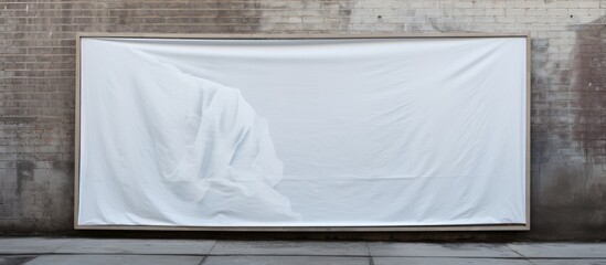 Wrinkled white poster with copy space image on textured wall in a frame for street art sticker mockup.