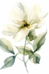 Obraz premium Vintage botanical watercolor painting drawing of a single flower branch on white color background, wallpaper, wall art