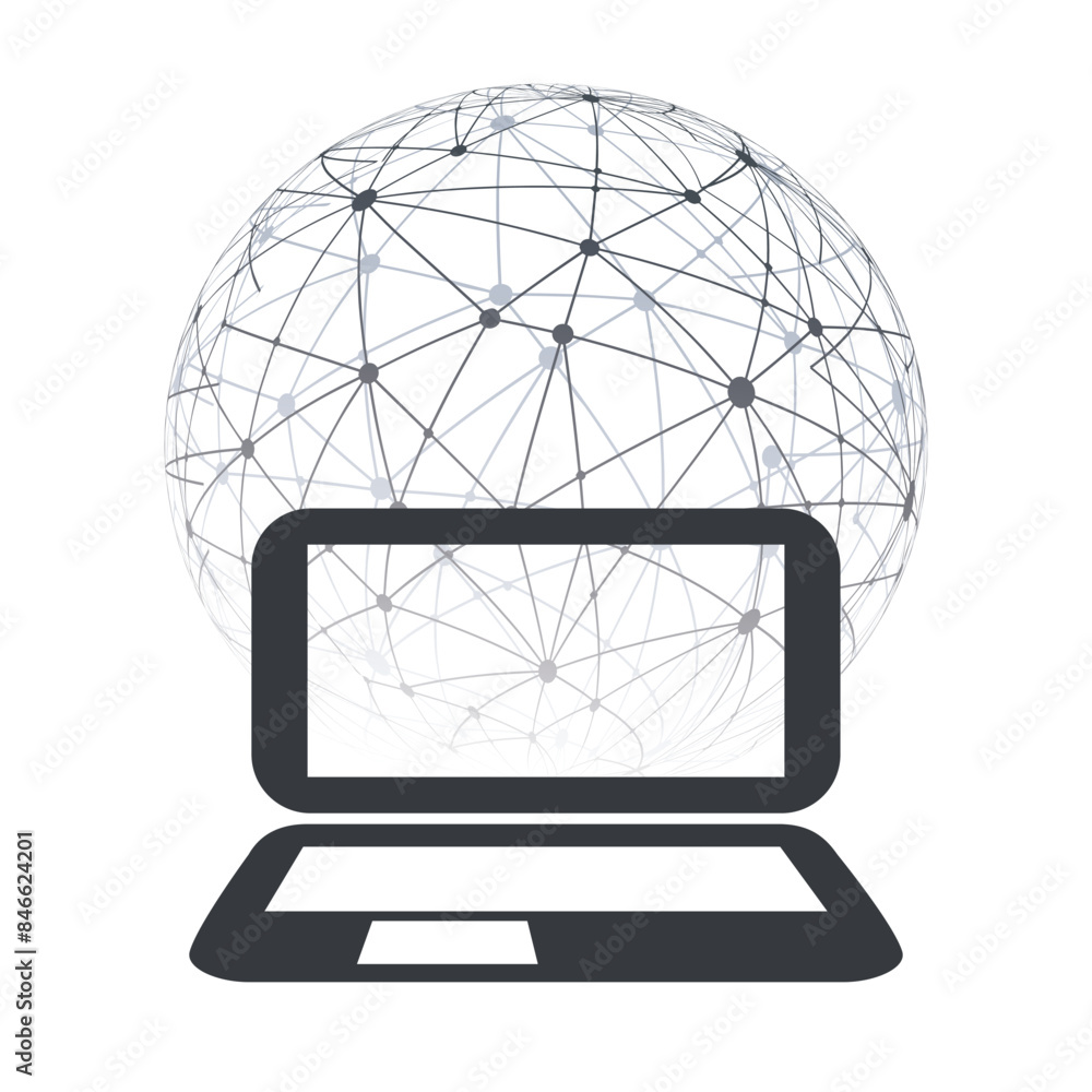 Poster abstract cloud computing and global network connections concept design with globe, laptop computer, 