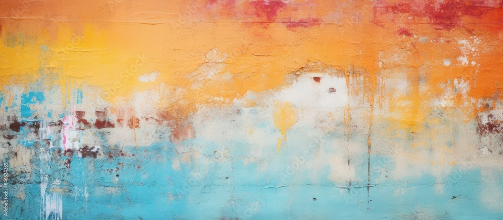 Poster faded colorful paint on an old wall creates a nostalgic aesthetic with copy space image.