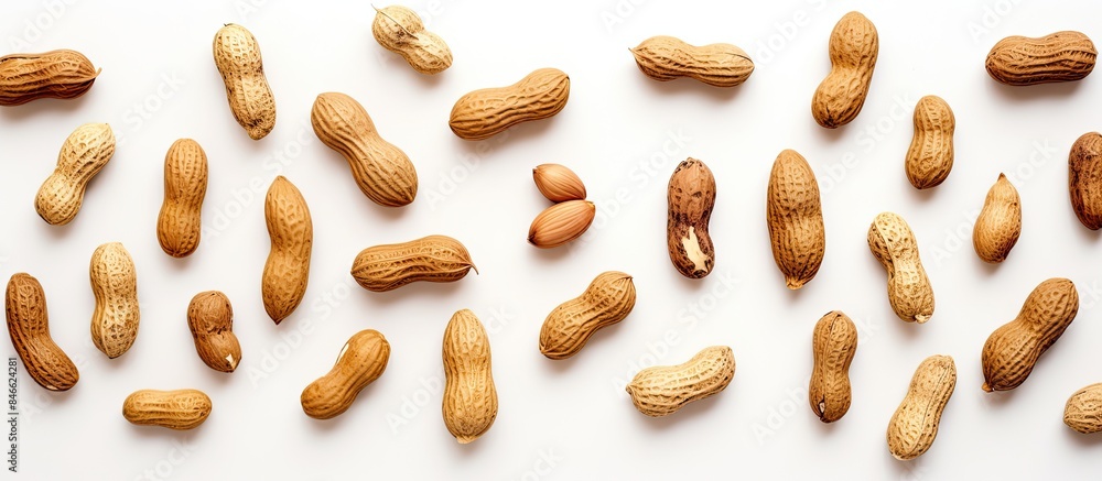 Aufkleber Top view of various peanut forms on a white backdrop with plenty of copy space image.