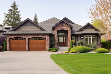 Fototapeta premium Luxury house exterior with garage and driveway.